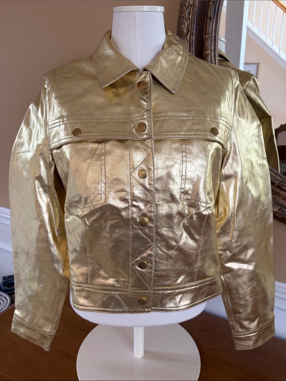 Newport News Metallic Gold Leather Jean Jacket